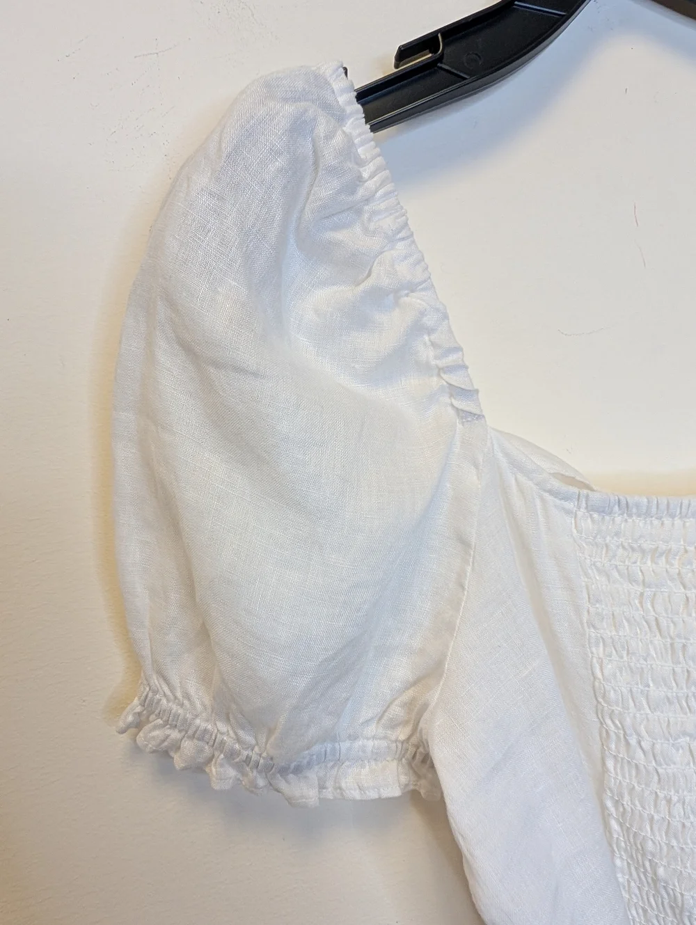 H&M 100% Linen Puff Sleeve Tie Front Top White Cottagecore Clean Girl Boho M - Picture 13 of 16